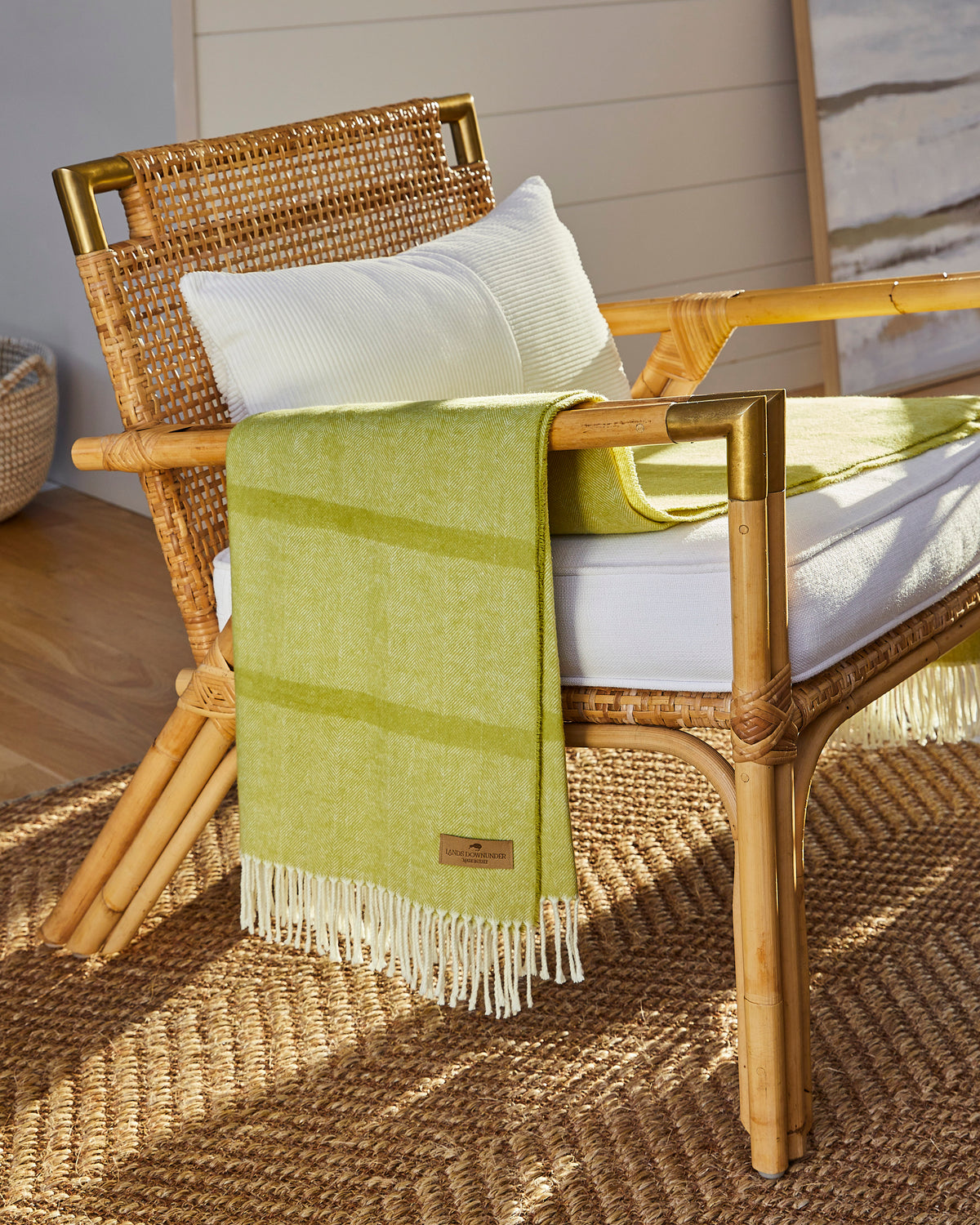 Montauk stripe in lemongrass on outdoor chair