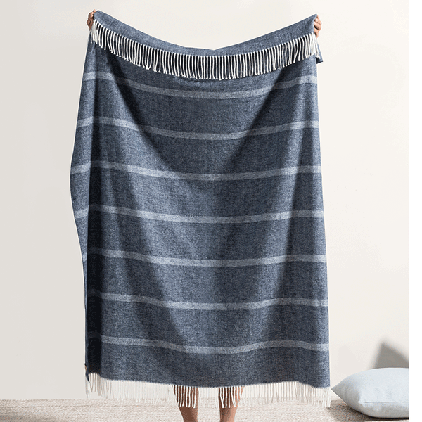 Navy Montauk Stripe Herringbone Throw