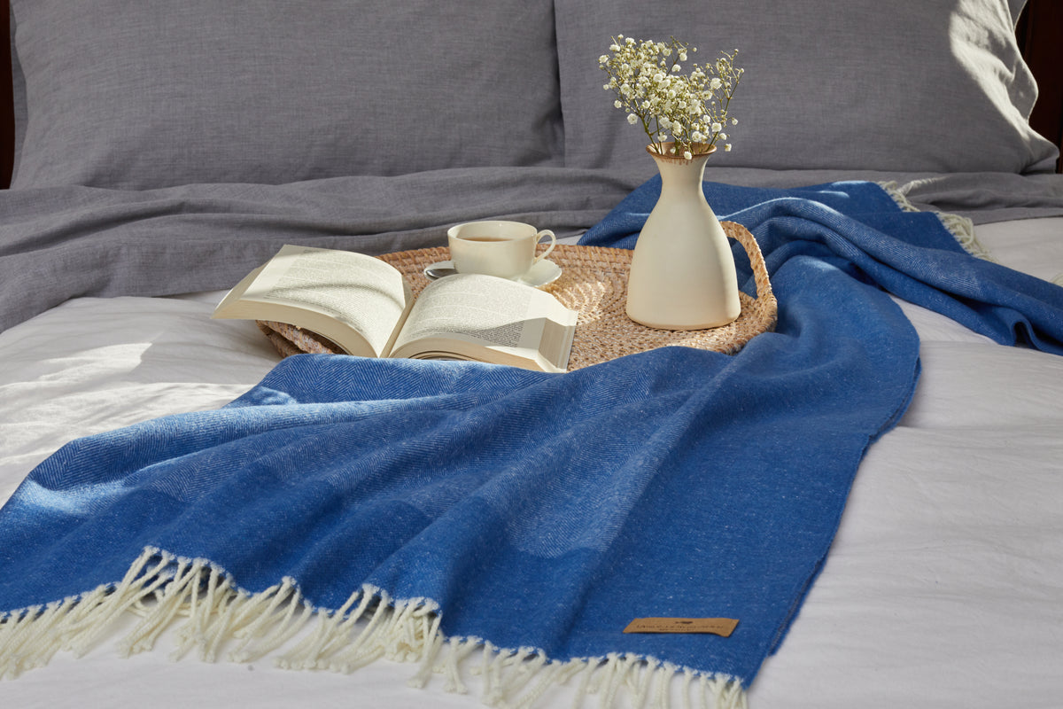 azure blue throw blanket bed