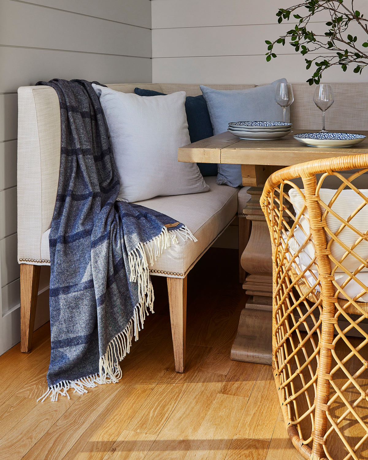montauk stripe in navy on patio furniture