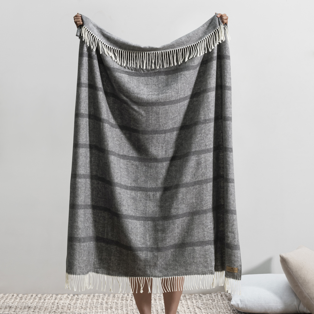 Charcoal Montauk Stripe Herringbone Throw | Montauk Stripe Herringbone