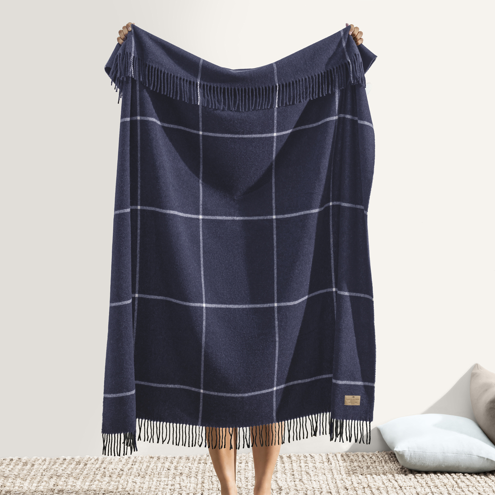 Navy Windowpane Cashmere Throw | Windowpane Cashmere