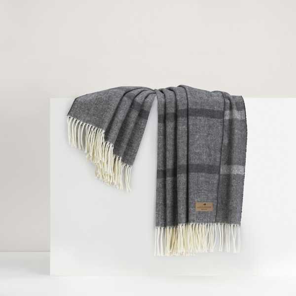 Charcoal Montauk Stripe Herringbone Throw | Montauk Stripe Herringbone