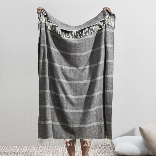 Charcoal Montauk Stripe Herringbone Throw | Montauk Stripe Herringbone