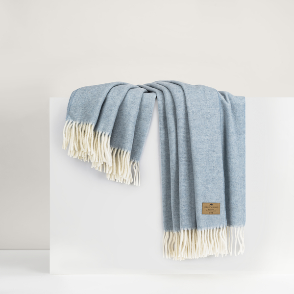 Sky Blue Herringbone Cashmere Throw | Herringbone Cashmere Throw